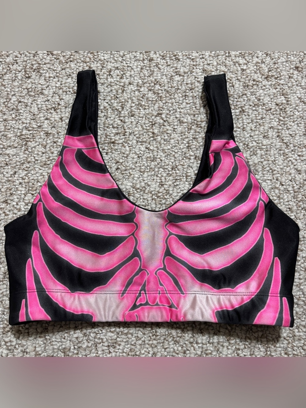 Goldsheep Womens M Pink Skeleton Rib Cage Sports Bra Black Halloween